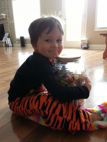 Littlest loves the candy jar!
